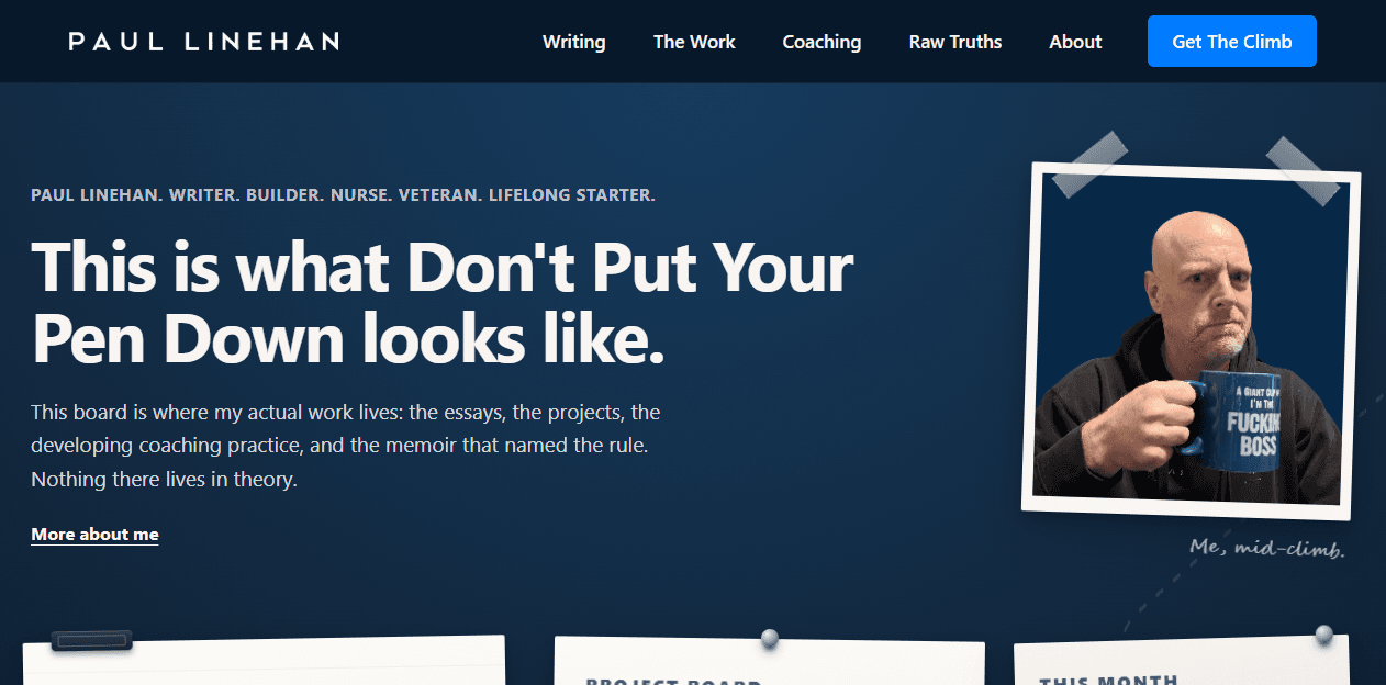 Screenshot of the Paul Linehan personal brand website homepage